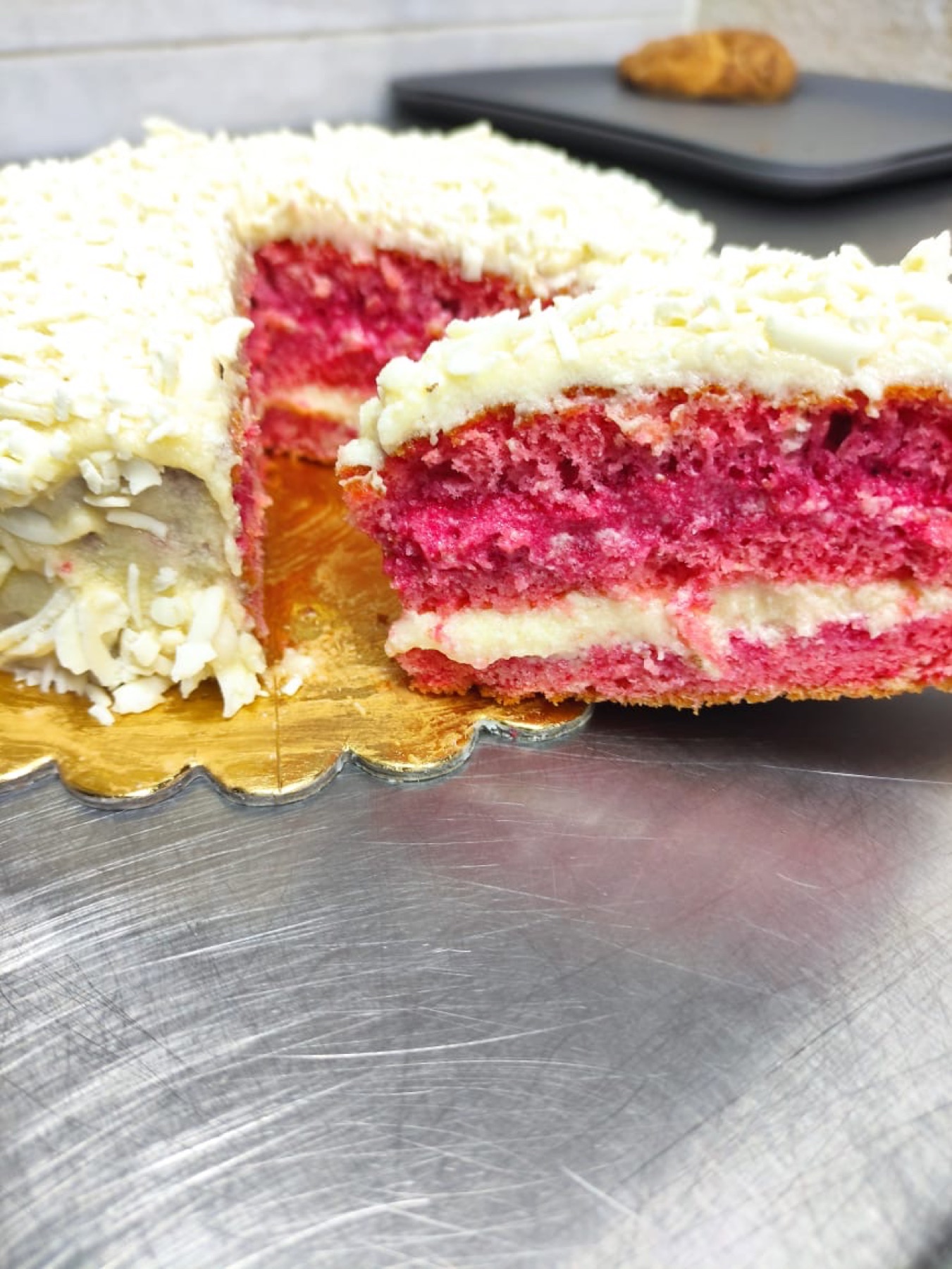 A gluten-free layered celebration cake made to order at Gourmand bakery, Cairo.